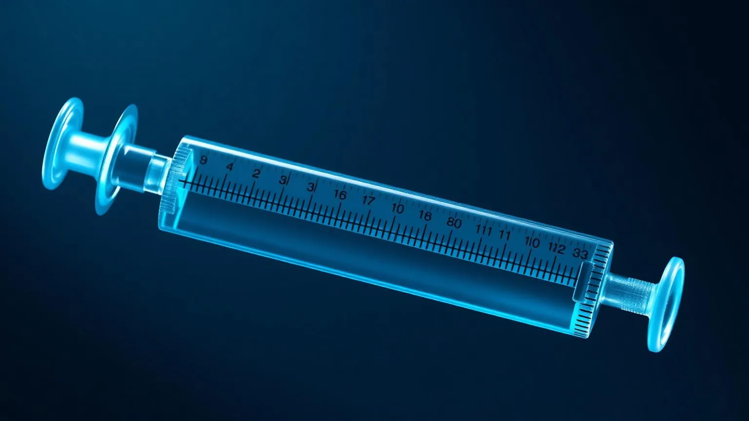 Jeringa U-100, vial de laboratorio y representación gráfica de medición/volumen