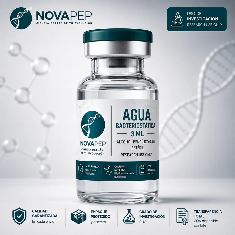 Vial de agua bacteriostática incluida en el kit de investigación NOVAPEP Colombia