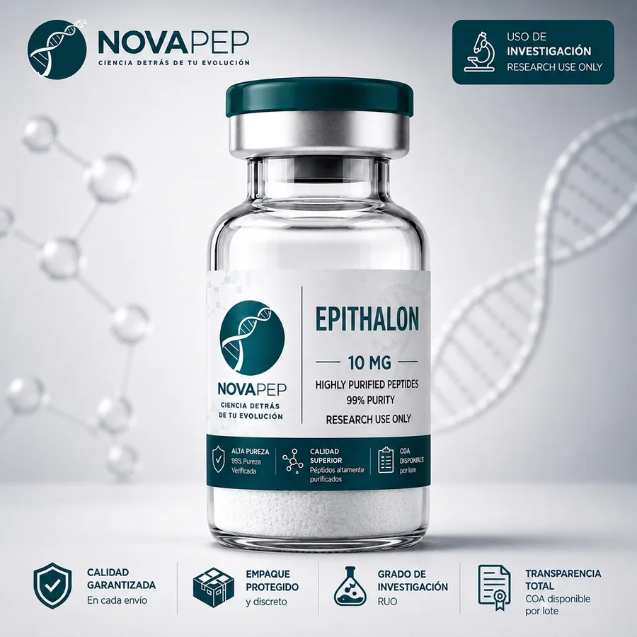 Vial de Epithalon 10mg de NOVAPEP Colombia, péptido de investigación (RUO)