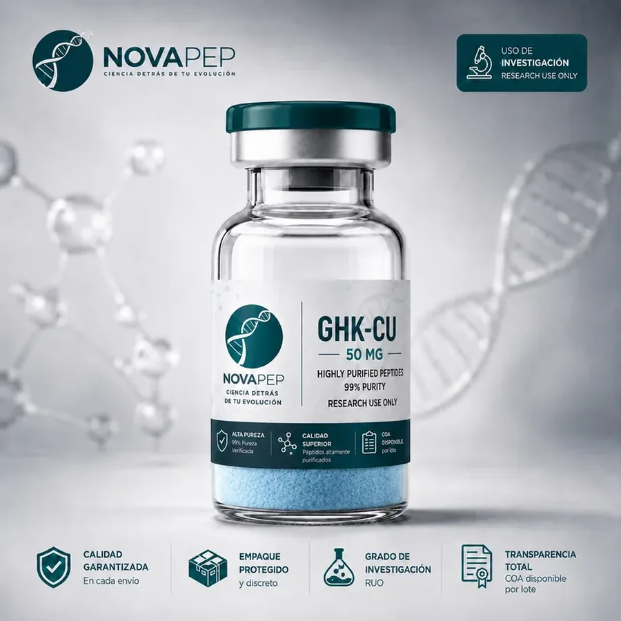 Vial de GHK-Cu de NOVAPEP Colombia, péptido de investigación (RUO)